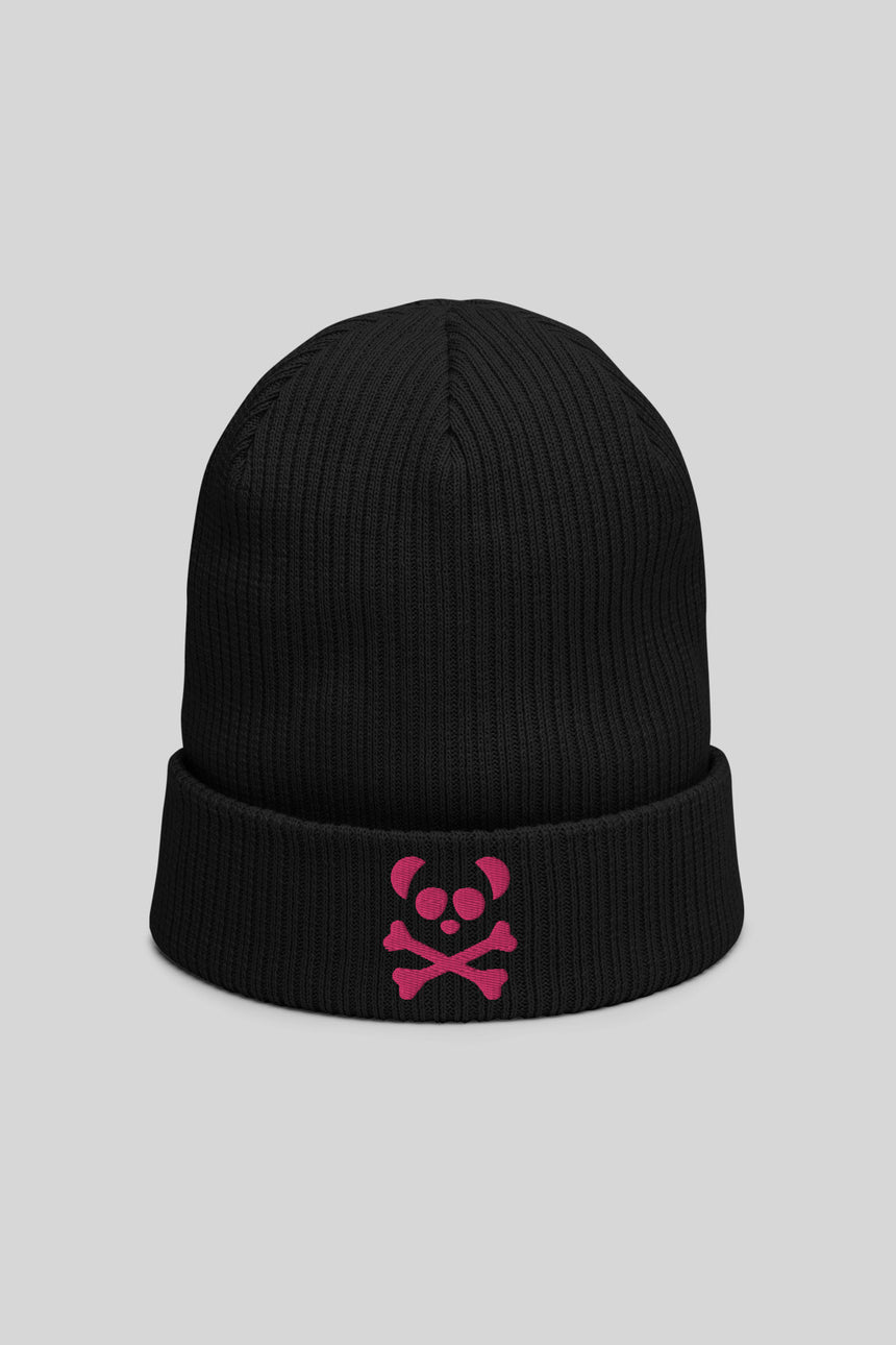Unisex Pink Logo Black Organic Beanie