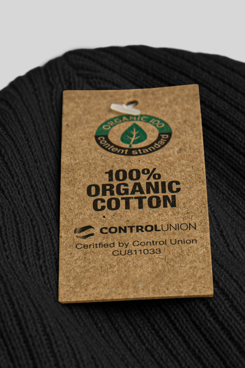 Unisex Pink Logo Black Organic Beanie