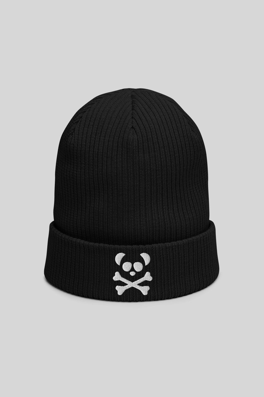 Unisex White Logo Black Organic Beanie